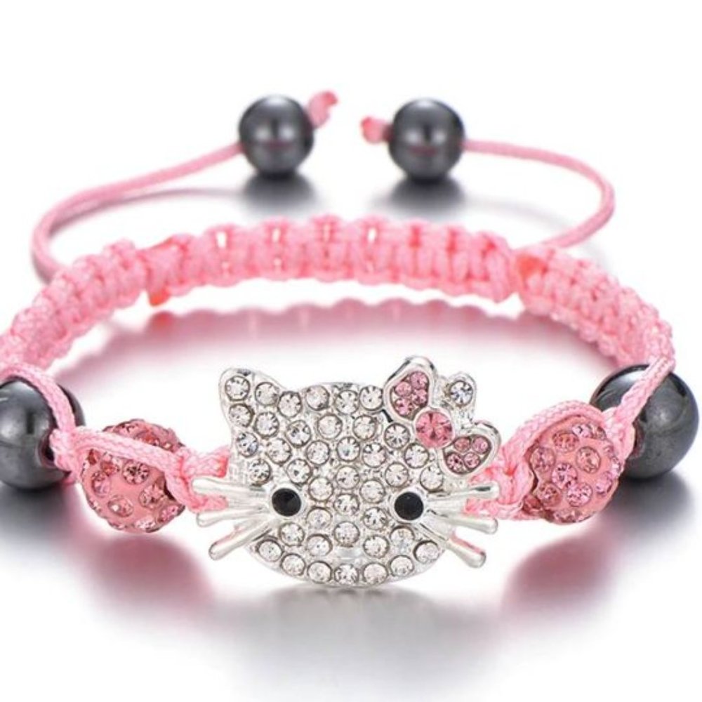 Handmade Hello Kitty Kids Braided Bracelet - Pink